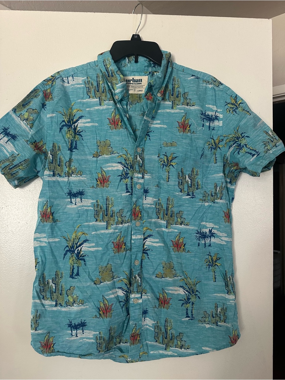 urban pipeline Teal Desert Print Short-Sleeve Button-Down Shirt
